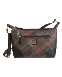 Highland Plaid Bonded Leather Sophia Hobo-Black