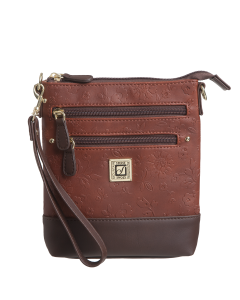 Nubuck Embossed Bonded Leather Spring Bloom N/S 3-Bagger-Cognac/Brown