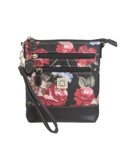 Pebble Bonded Leather Rose Bloom N/S 3-Bagger-Black Floral